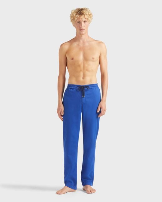Vilebrequin Blue Elastic Waist Cotton Pants Solid for men