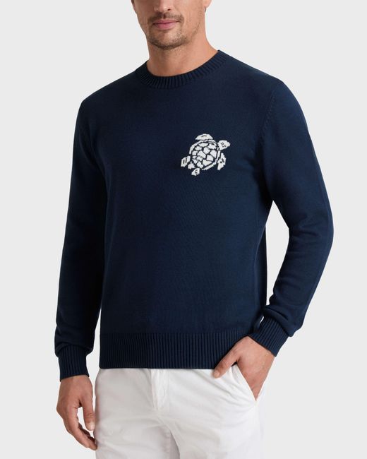 Vilebrequin Blue Cotton And Cashmere Crewneck Sweater Turtle for men