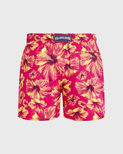 Vilebrequin Red Ultra-light And Packable Swim Trunks Macro Hibiscus - Swimwear - Mahina - Pink - Size Xs for men