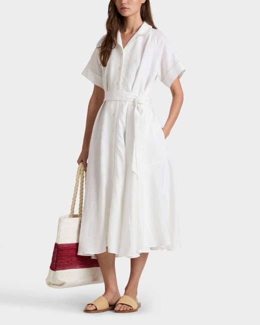 Vilebrequin White Long Linen Shirt Dress Solid