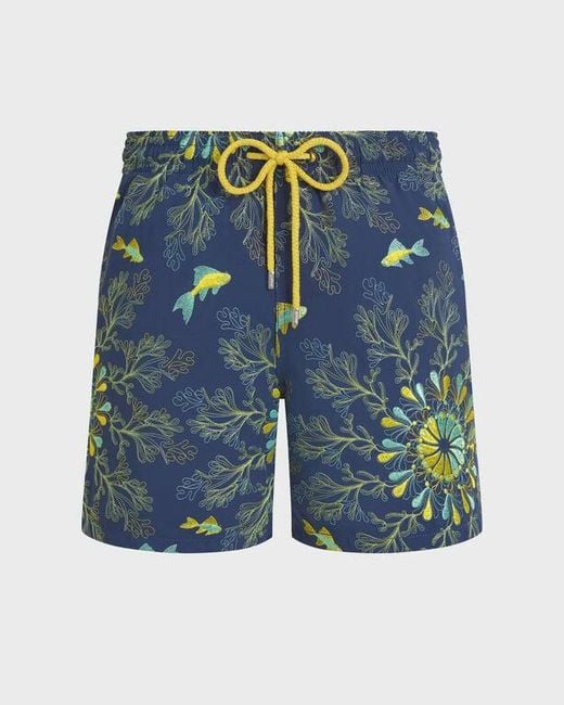 Vilebrequin Embroidered Swim Trunks Coral Mandala - Limited Edition - Swimwear - Mistral - Blue - Size Xl for men