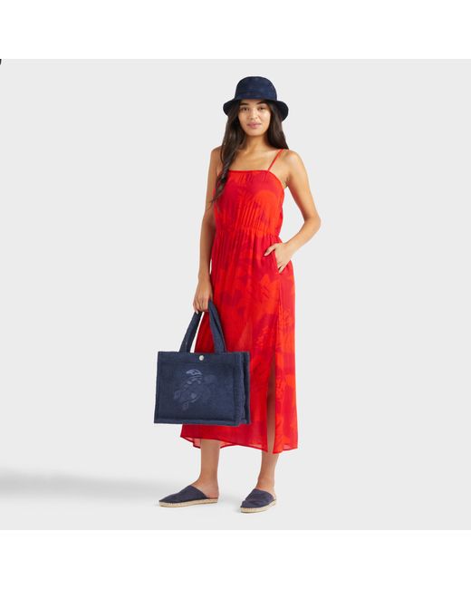 Vilebrequin Red Langes Flower Power Viskosekleid Für Damen
