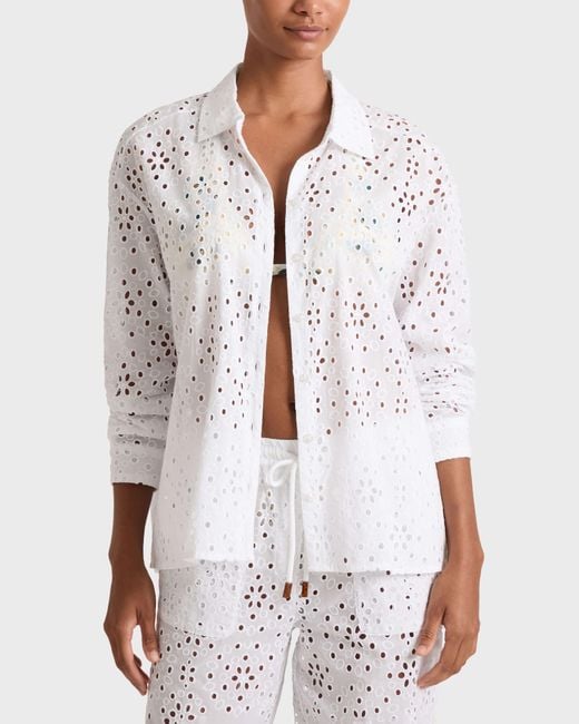 Vilebrequin Floral Broderie Anglaise Cotton Shirt - Shirt - Frankie - White - Size Xs