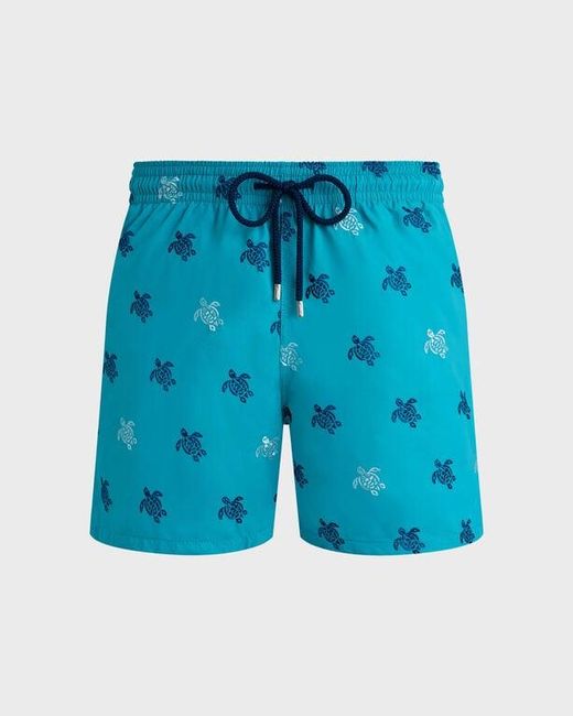 Vilebrequin Blue Swim Shorts Embroidered Micro Ronde Des Tortues Diagonale for men
