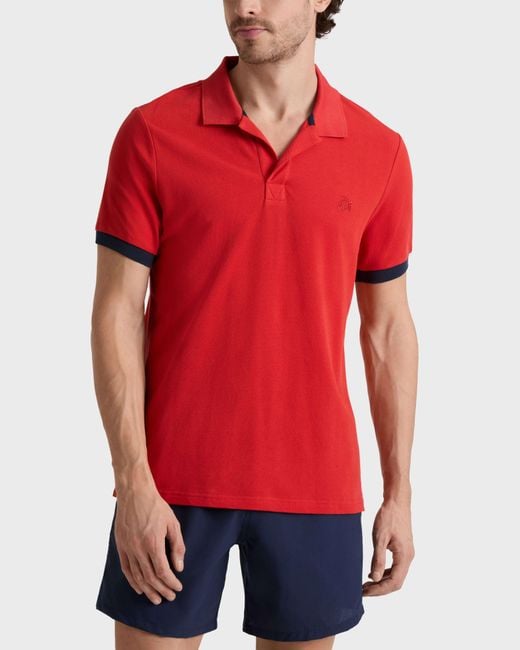 Vilebrequin Red Organic Cotton Pique Polo Shirt Solid for men