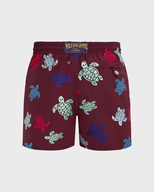 Vilebrequin Embroidered Swim Trunks Ronde Des Tortues - Limited Edition - Swimwear - Mistral - Red - Size L for men