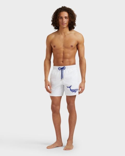 Vilebrequin Blue Swim Trunks Embroidered Whale - Swimwear - Motu - White - Size Xxxl for men