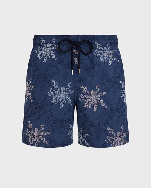 Vilebrequin Embroidered Swim Trunks Octopus In Stripes - Limited Edition - Swimwear - Mistral - Blue - Size Xl for men