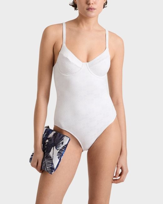 Vilebrequin Underwire One-piece Swimsuit Turtles Monogram - Swimwear - Leonita - White - Size Xs