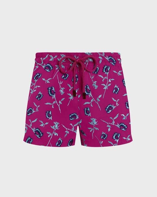 Vilebrequin Pink Embroidered Roses Swim Shorts