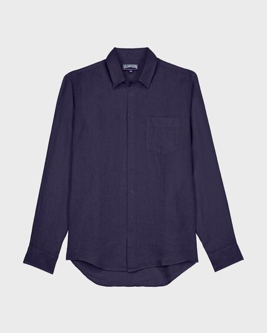 Vilebrequin Blue Linen Shirt Solid for men