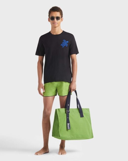 Vilebrequin Black Cotton And Silk T-shirt Jacquard Turtle for men