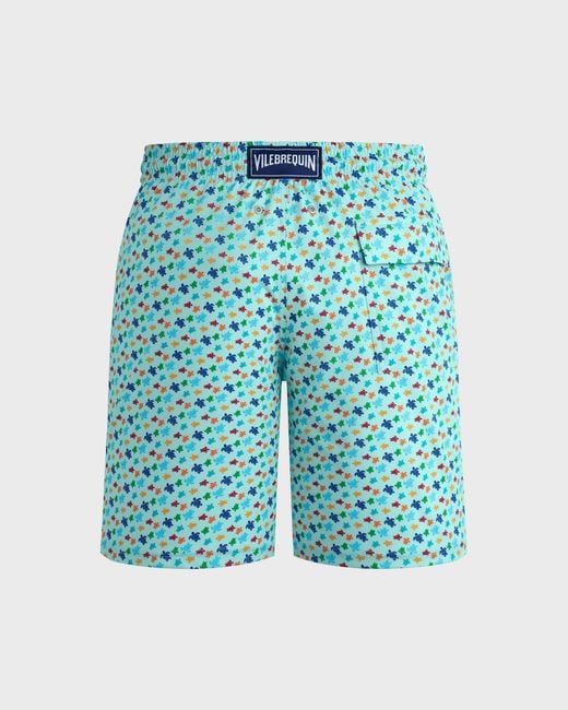 Vilebrequin Blue Long Stretch Swim Trunks Micro Ronde Des Tortues Rainbow for men
