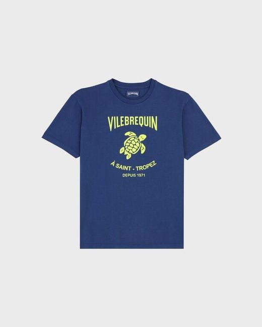 Vilebrequin Blue Cotton T-Shirt Printed Turtle Logo for men