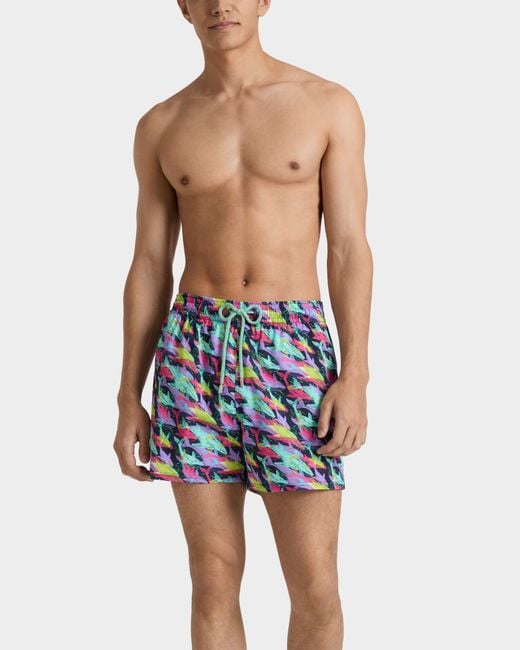 Vilebrequin Blue Stretch Short Swim Shorts Whales Offset for men