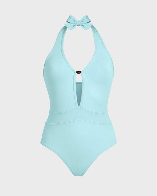 Vilebrequin Blue Sculpting One-Piece Swimsuit Pearl Detail Solid