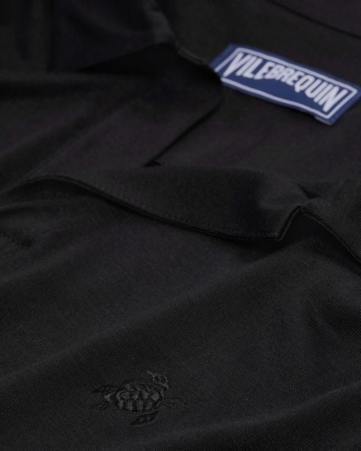Vilebrequin Black Tencel Polo Shirt Solid for men