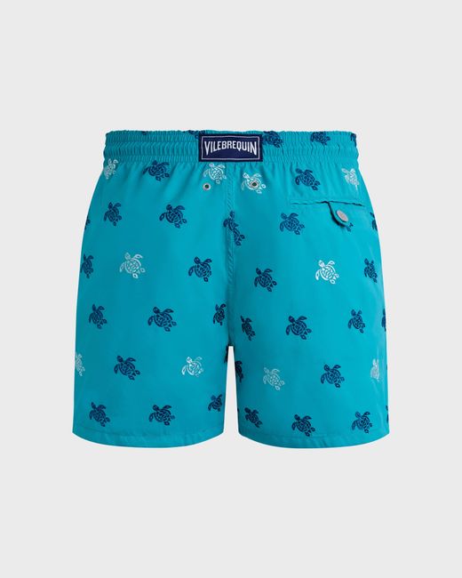 Vilebrequin Blue Swim Shorts Embroidered Micro Ronde Des Tortues Diagonale for men