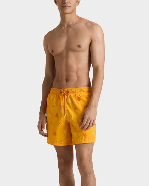 Vilebrequin Yellow Embroidered Swim Trunks Micro Tortues Diagonales - Limited Edition - Swimwear - Mistral - Orange - Size S for men