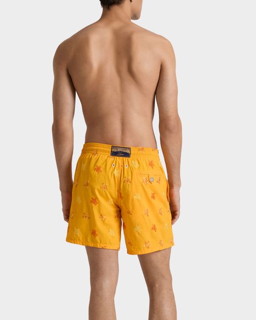 Vilebrequin Yellow Embroidered Swim Trunks Micro Tortues Diagonales - Limited Edition - Swimwear - Mistral - Orange - Size S for men
