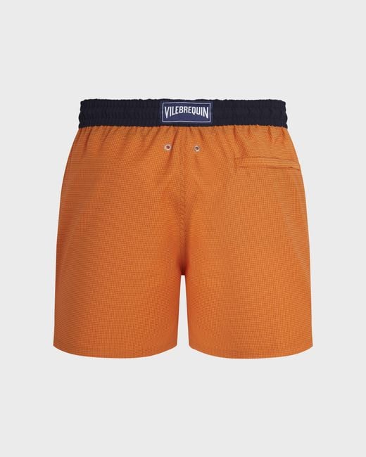 Vilebrequin Orange Ultrafine Wool Swim Shorts Micro Carreaux Tailoring for men