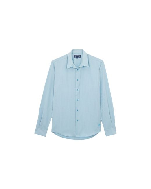 Vilebrequin Blue Wool Shirt Micro Rayures Tailoring