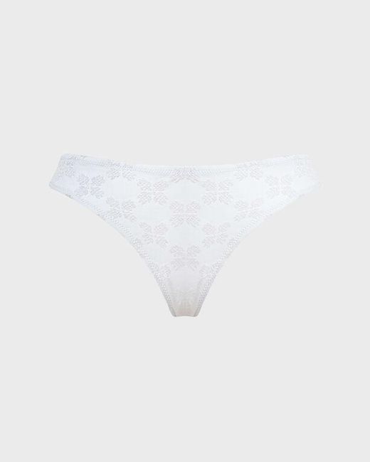 Vilebrequin White Midi Brief Bikini Bottom Turtle Monogram Jacquard