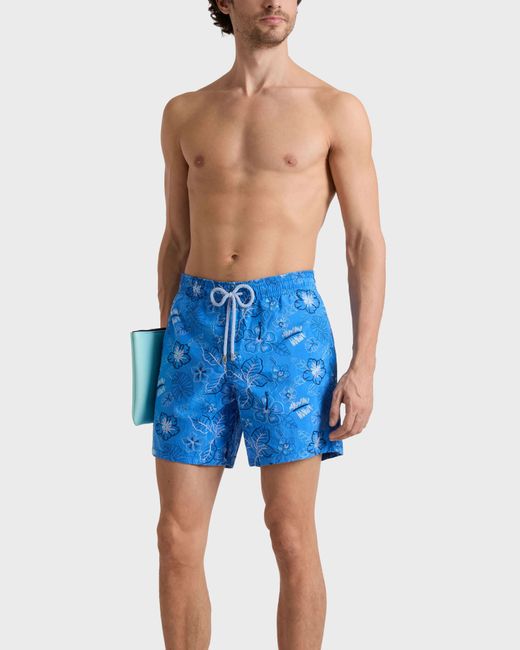 Vilebrequin Embroidered Swim Trunks Island Flowers - Limited Edition - Swimwear - Mistral - Blue - Size S for men