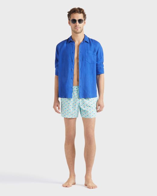Vilebrequin Blue Stretch Short Swim Trunks Micro Ronde Des Tortues Rainbow for men