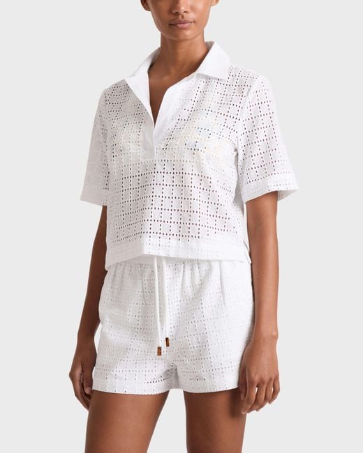 Vilebrequin Geometric Broderie Anglaise Shorts - Shorty - Faiza - White - Size Xs