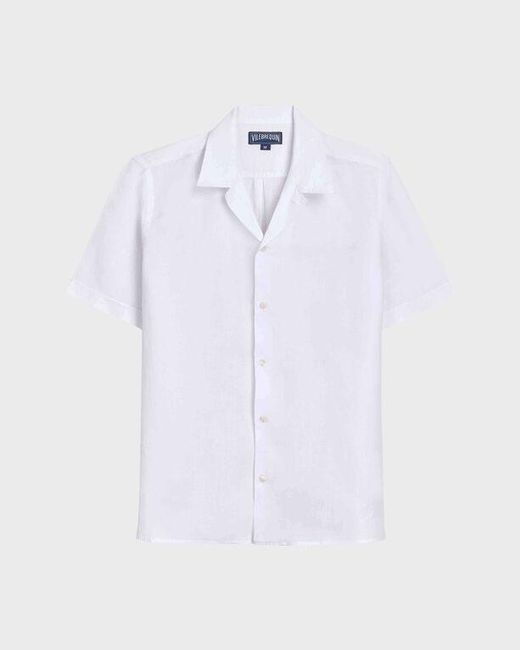 Vilebrequin White Short-Sleeve Linen Shirt Solid for men