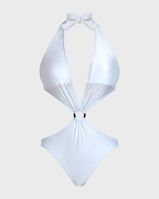 Vilebrequin Blue Solid Stretch Shiny Trikini One-piece Swimsuit - Swimwear - Fresh - White - Size Xs
