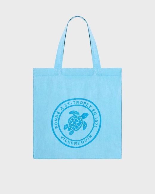 Vilebrequin Blue Linen Mineral Dye Tote Bag Tortue
