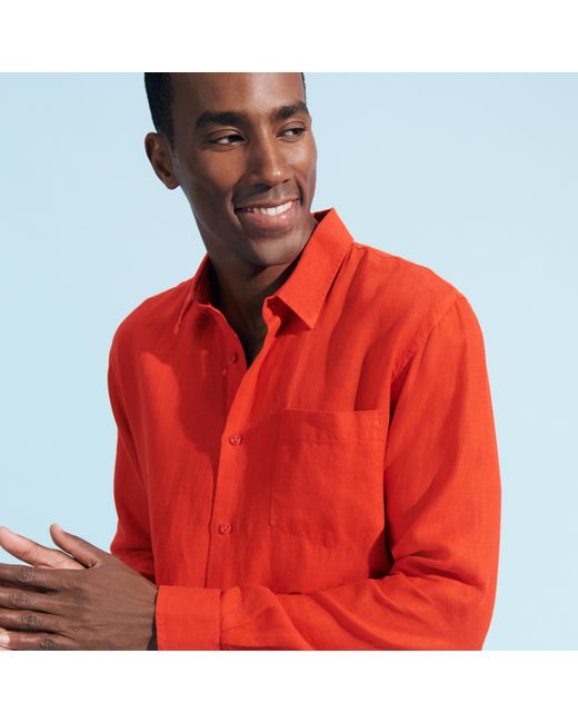 Vilebrequin Einfarbiges Hemd Aus Leinen Für Herren in Red für Herren