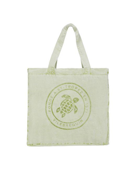 Vilebrequin Green Strandtasche Aus Leinen Mit Mineralfarbstoff