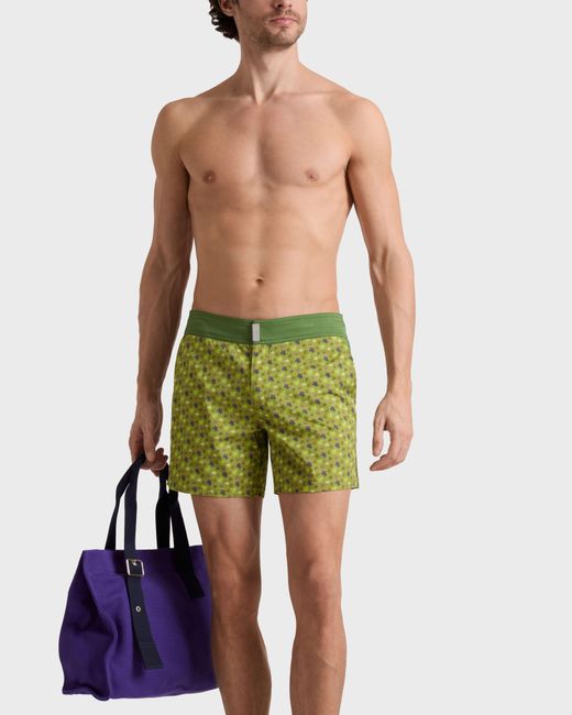 Vilebrequin Green Stretch Short Flat Belt Swim Shorts Micro Ronde Des Tortues for men