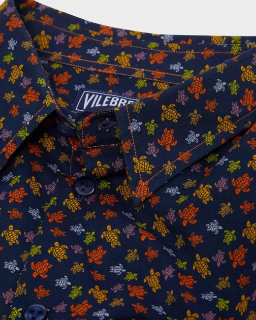 Vilebrequin Blue Cotton Voile Shirt Micro Ronde Des Tortues - Shirt - Caracal - Orange - Size S