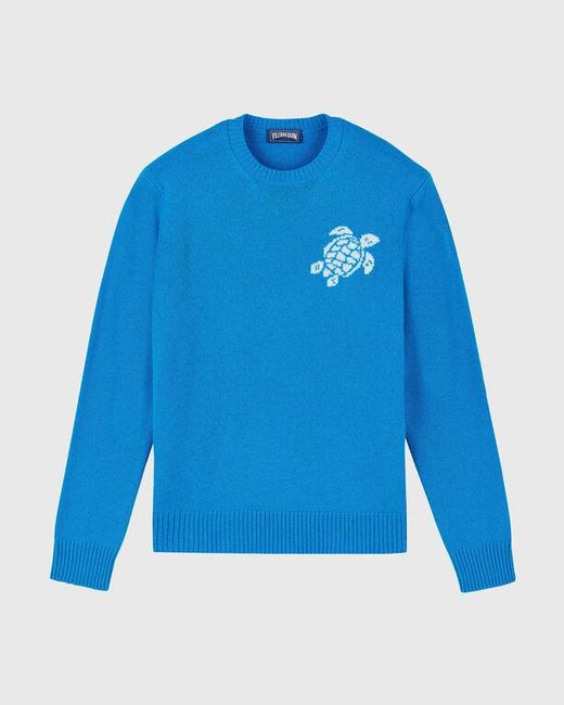 Vilebrequin Blue Crewneck Cotton And Cashmere Sweater Turtle for men