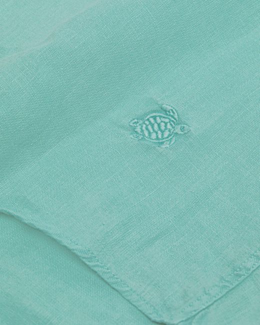 Vilebrequin Blue Mineral Dye Linen Bowling Shirt for men