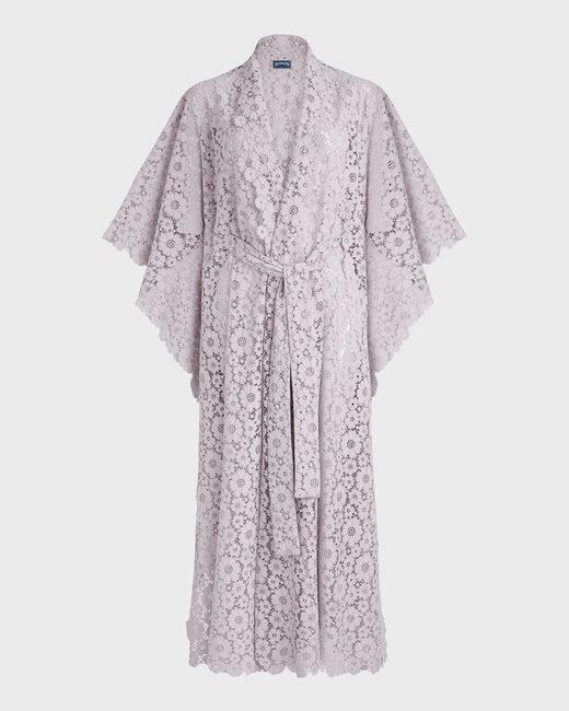 Vilebrequin Purple Guipure Kimono Flowers Lace - Kim - Kiyomi - Pink - Size Osfa