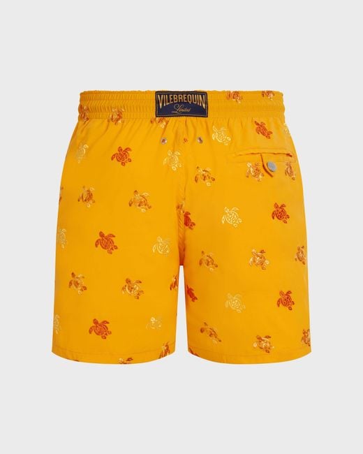 Vilebrequin Yellow Embroidered Swim Trunks Micro Tortues Diagonales - Limited Edition - Swimwear - Mistral - Orange - Size S for men
