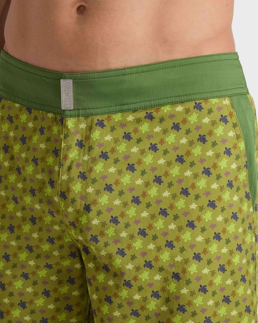 Vilebrequin Green Stretch Short Flat Belt Swim Shorts Micro Ronde Des Tortues for men