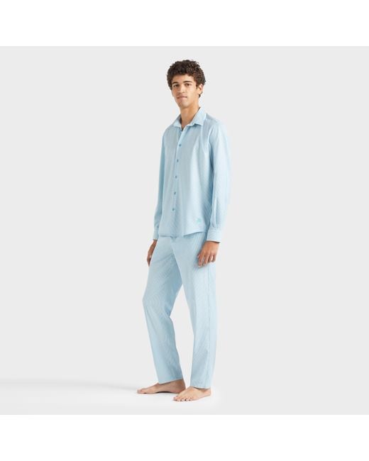 Vilebrequin Blue Wool Shirt Micro Rayures Tailoring