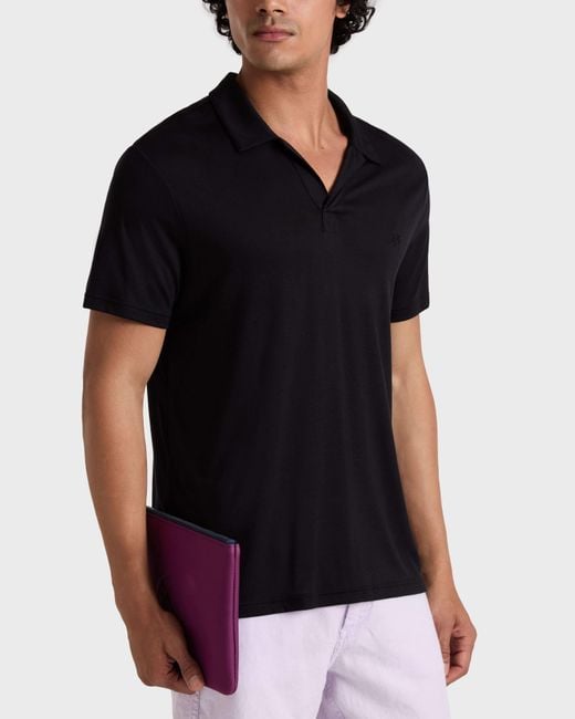 Vilebrequin Black Tencel Polo Shirt Solid for men