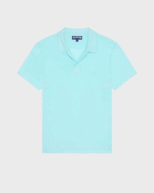 Vilebrequin Blue Linen Jersey Polo Solid for men