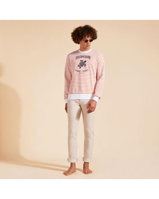 Vilebrequin Gestreiftes Baumwoll-sweatshirt Mit Rundhalsausschnitt Für Herren in Pink für Herren