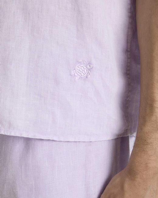 Vilebrequin Purple Mineral Dye Linen Bowling Shirt for men