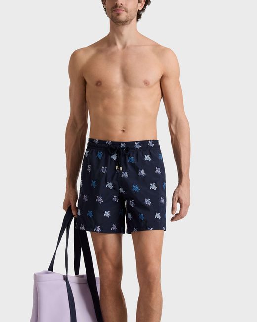 Vilebrequin Blue Embroidered Swim Shorts Micro Tortues Diagonales for men