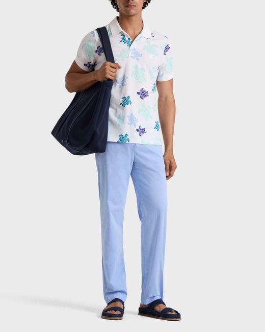 Vilebrequin Blue Satin Cotton Elastic Waist Pants Solid for men