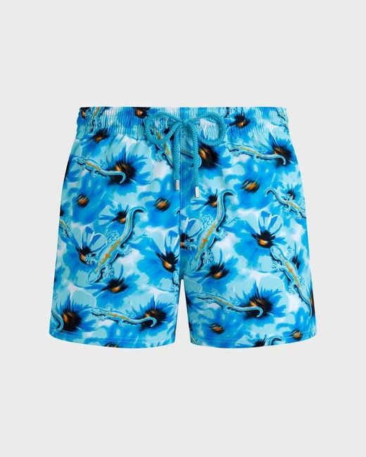 Vilebrequin Blue Stretch Short Swim Shorts Poppies And Geckos for men